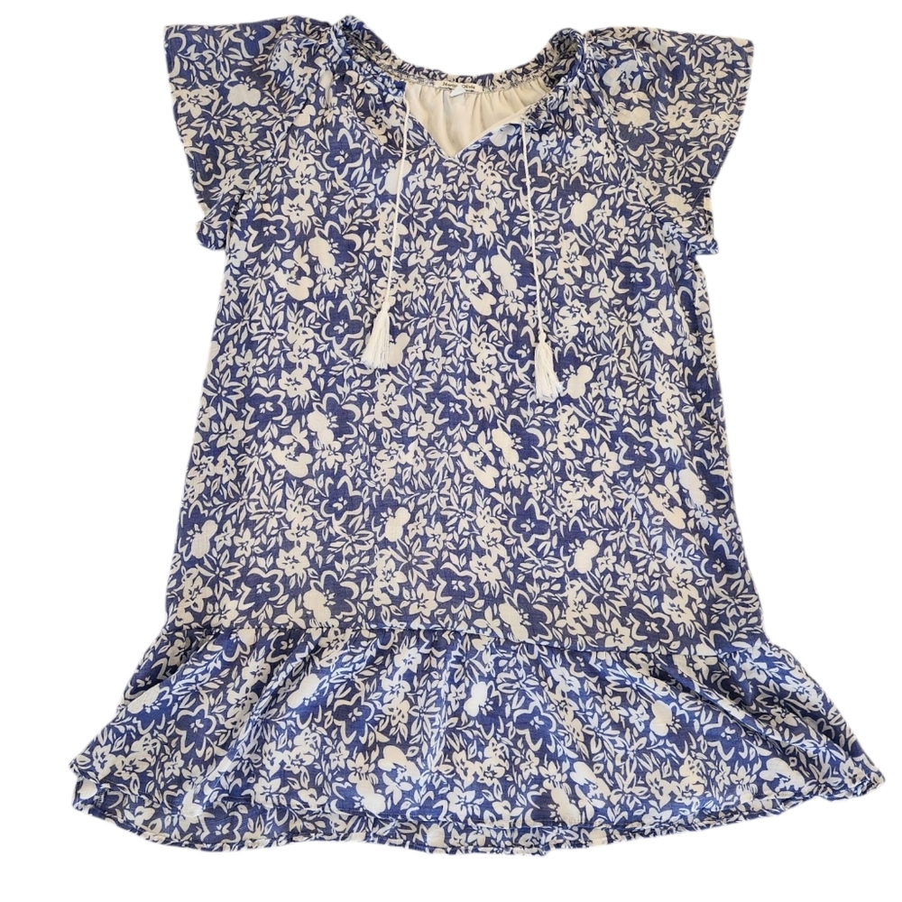 Marissa Olivia Floral Blue & White Dress With Tassles - Women's Size Large
